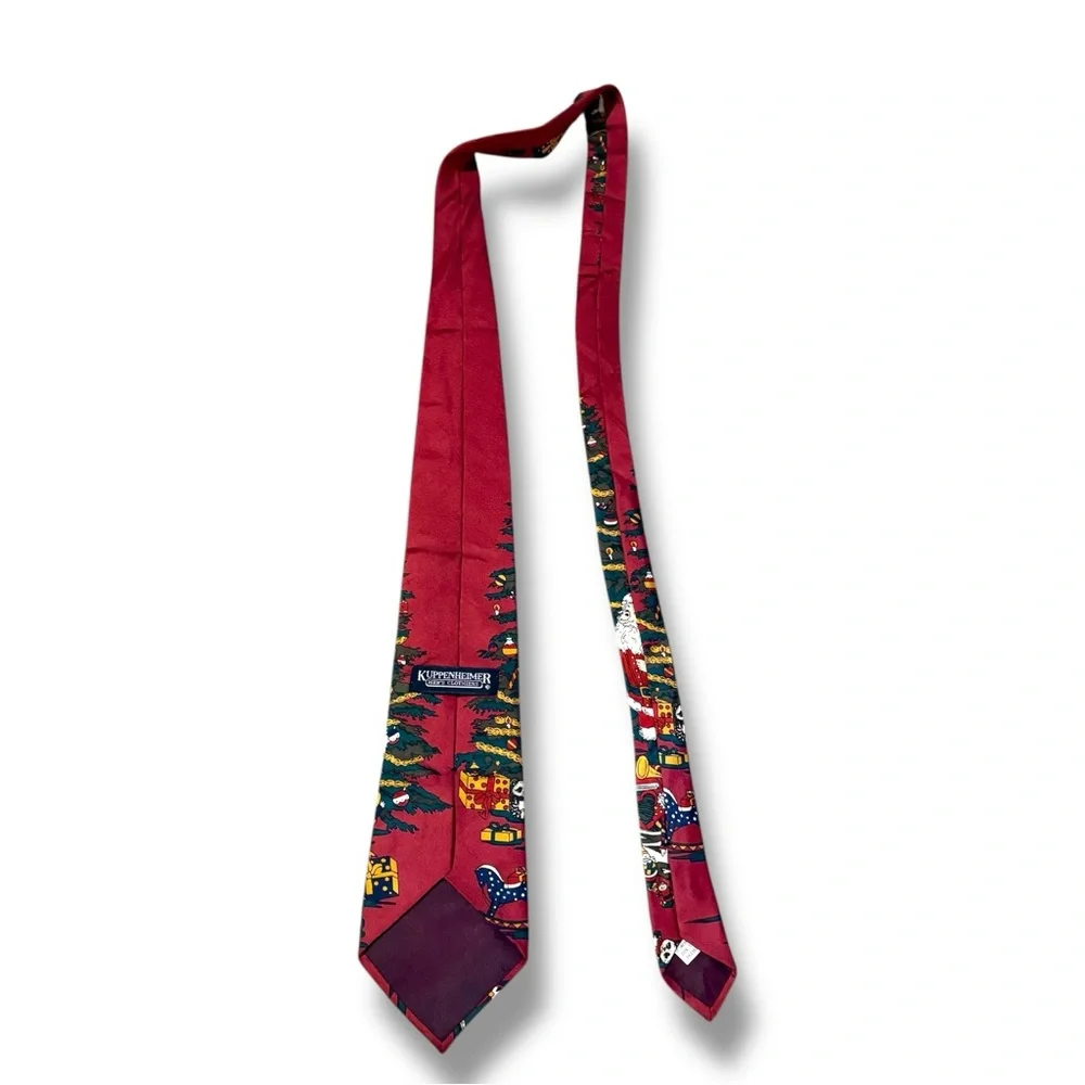 Kuppenheimer Red‎ Silk Christmas Tie Santa Tree Print Men’s Holiday Necktie